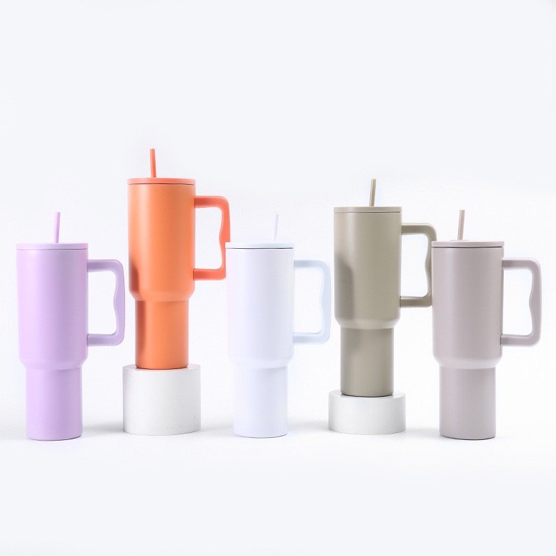 40oz Double-Walled Stainless Steel Tumbler Powder Coated Coffee Mug with Handle Lid Vacuum Insulated Reusable for Party