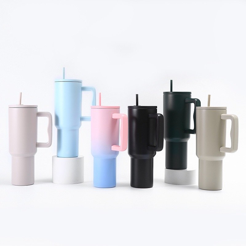 40oz Double-Walled Stainless Steel Tumbler Powder Coated Coffee Mug with Handle Lid Vacuum Insulated Reusable for Party