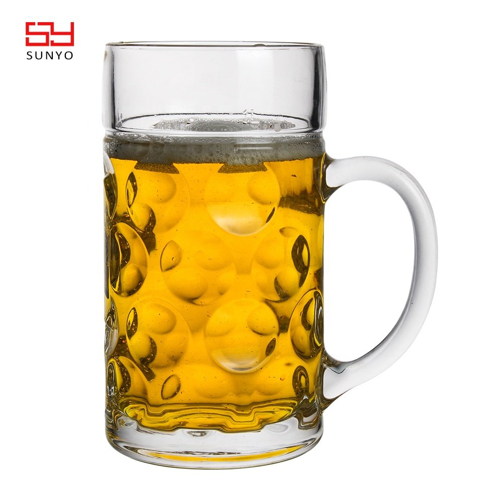 French Glassware 1 litre Beer Glass Mug Dimple Beer Mug with Handles