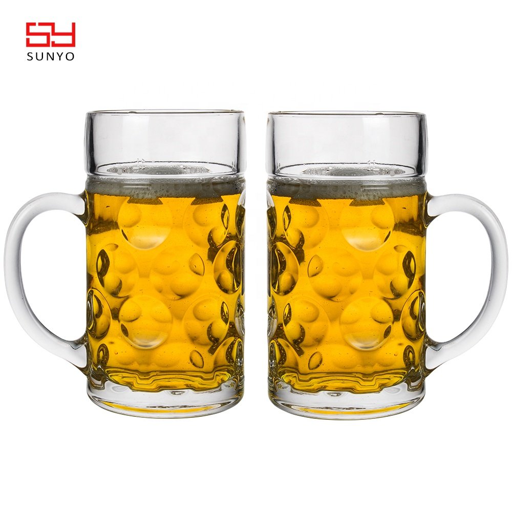 French Glassware 1 litre Beer Glass Mug Dimple Beer Mug with Handles