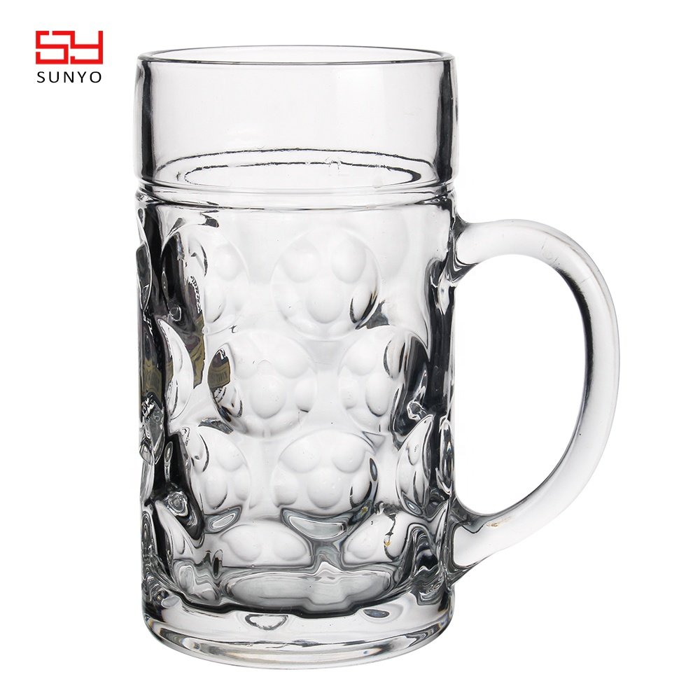 French Glassware 1 litre Beer Glass Mug Dimple Beer Mug with Handles
