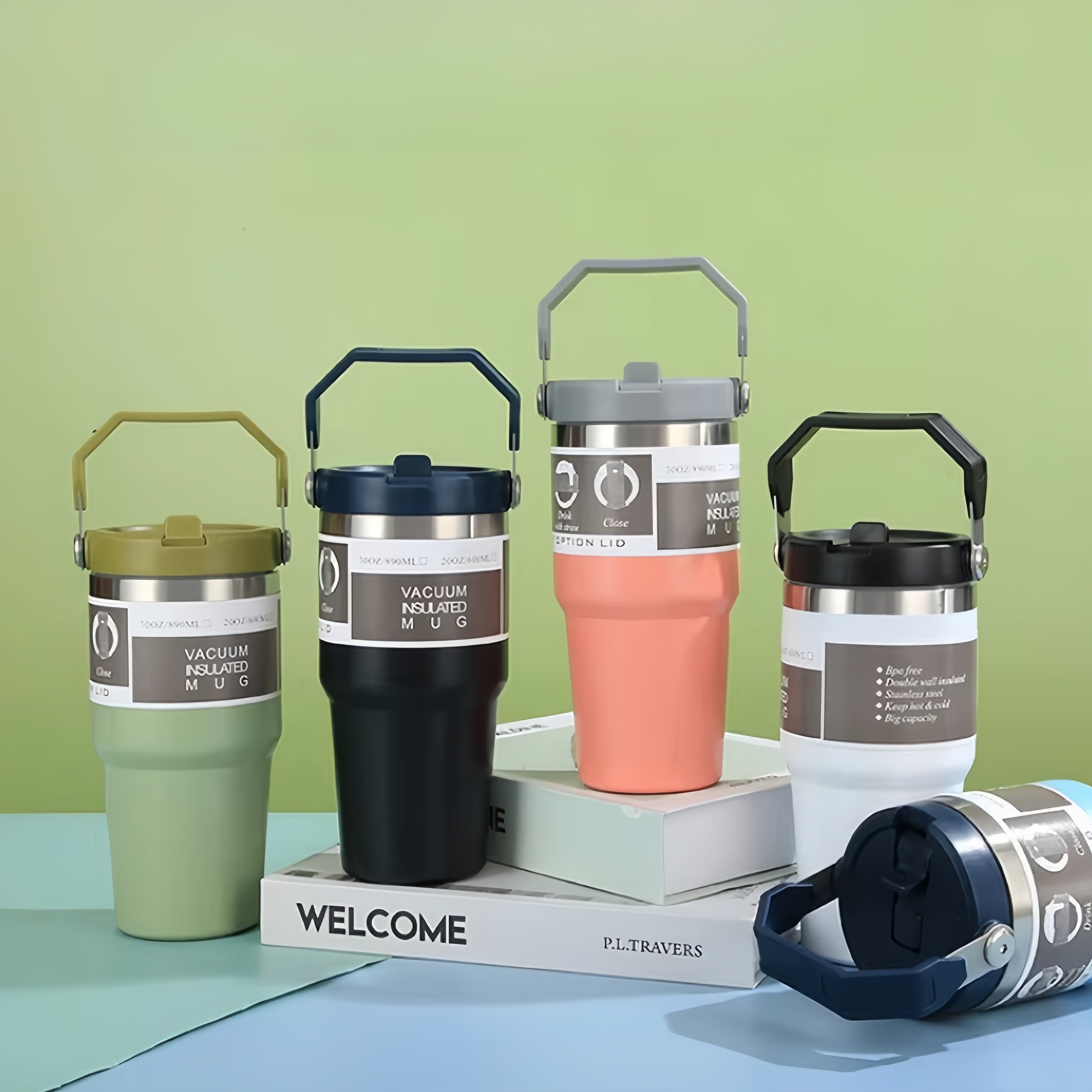 Wholesale 20/30/40oz Double Insulated Metal Tumbler Cup Vacuum 304 Stainless Steel Insulated Water Bottle Travel Mug With Handle