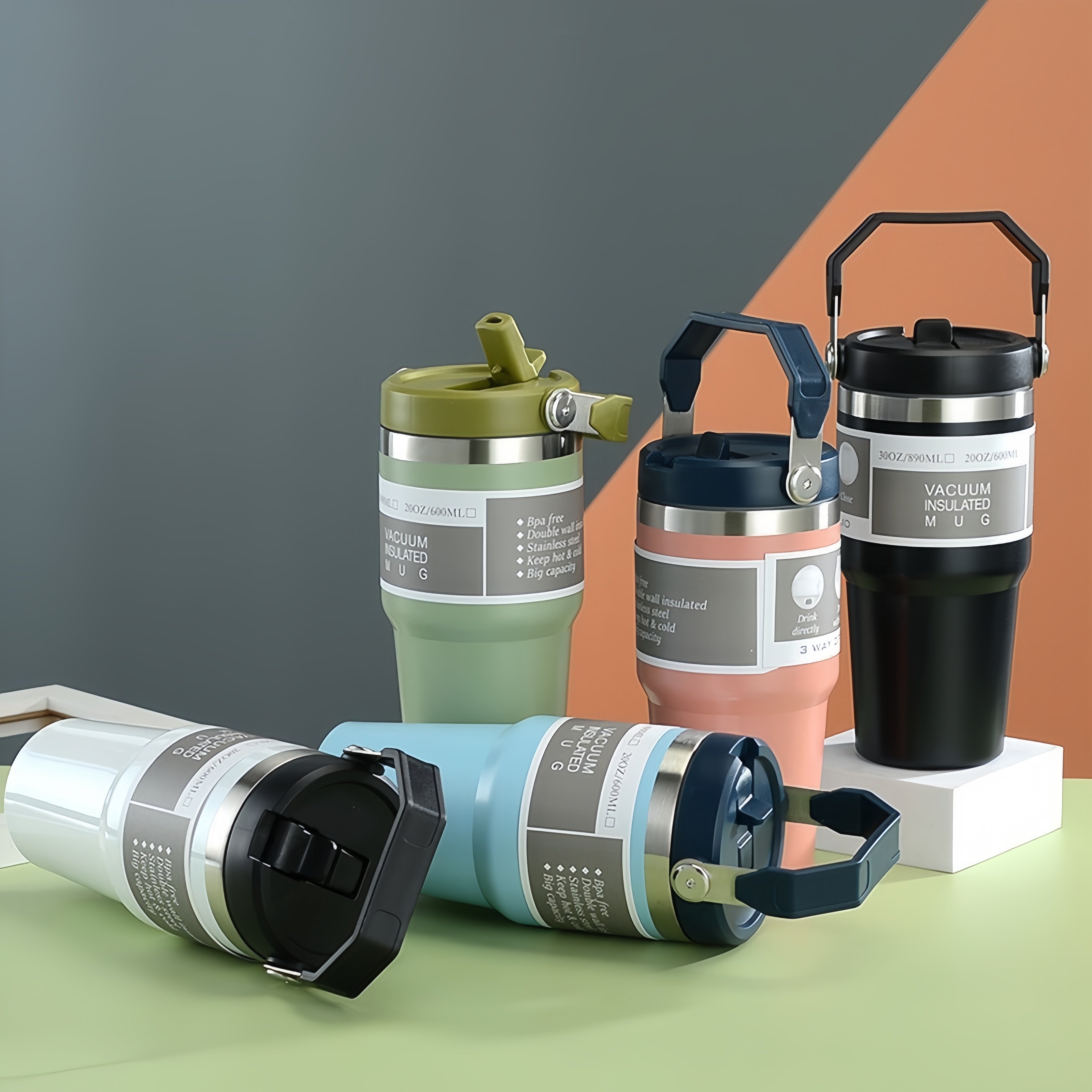Wholesale 20/30/40oz Double Insulated Metal Tumbler Cup Vacuum 304 Stainless Steel Insulated Water Bottle Travel Mug With Handle