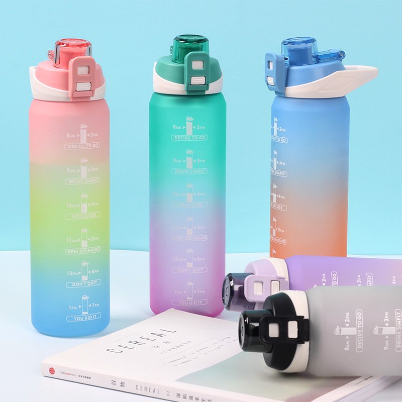 Custom Logo 32oz 1000ml Leak Proof BPA Free Tritan Water Bottles Colorful Motivational Sport Plastic Water Bottle