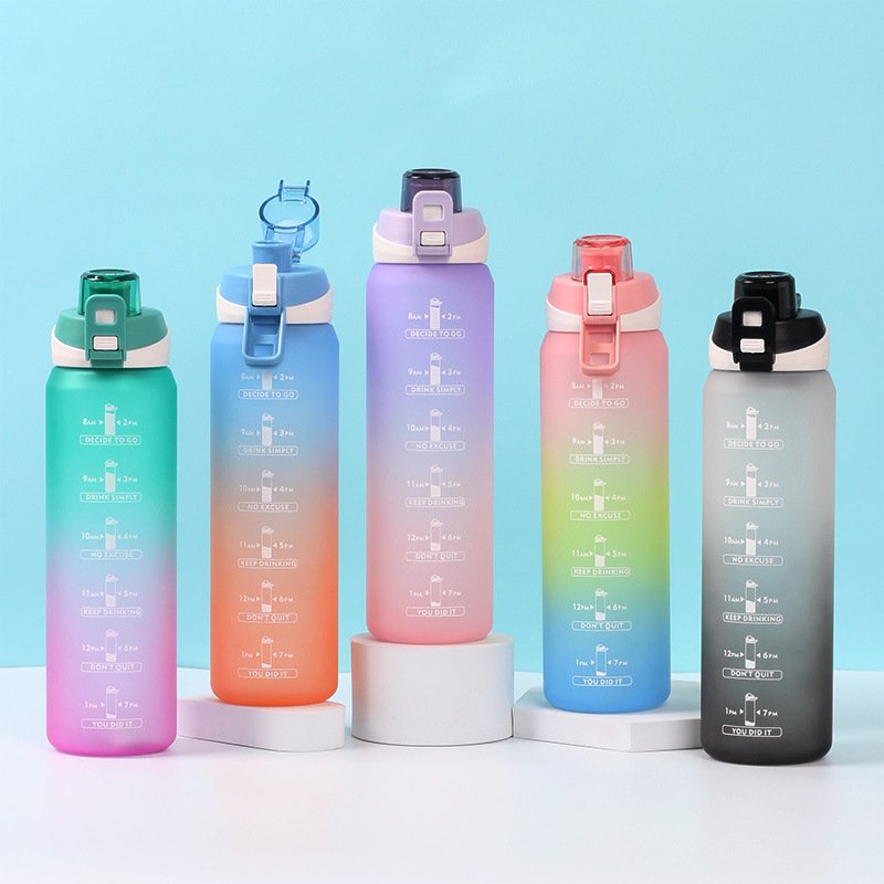 Custom Logo 32oz 1000ml Leak Proof BPA Free Tritan Water Bottles Colorful Motivational Sport Plastic Water Bottle