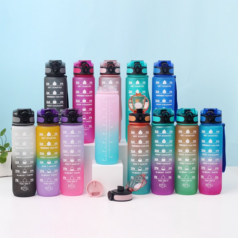 Custom Logo 32oz 1000ml Leak Proof BPA Free Tritan Water Bottles Colorful Motivational Sport Plastic Water Bottle