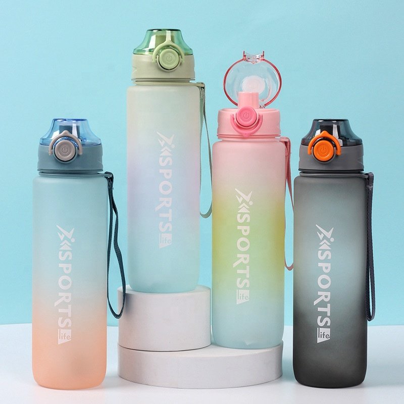Custom Logo 32oz 1000ml Leak Proof BPA Free Tritan Water Bottles Colorful Motivational Sport Plastic Water Bottle