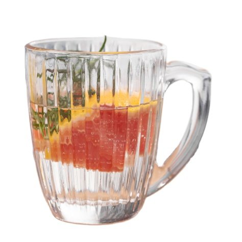 Glass Coffee Mug Premium Classical Vertical Stripes Glass Tea Cup for Latte Tea Chocolate Juice Water