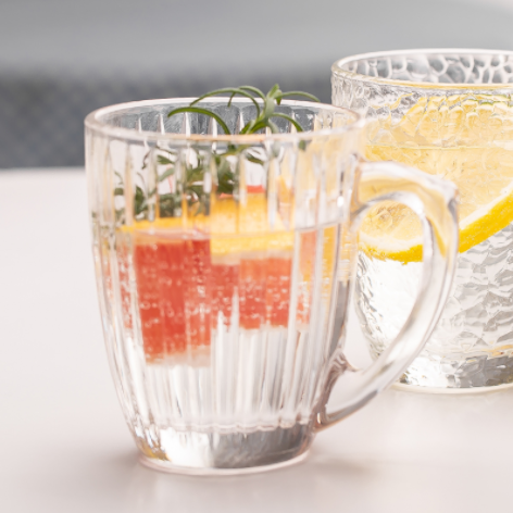 Glass Coffee Mug Premium Classical Vertical Stripes Glass Tea Cup for Latte Tea Chocolate Juice Water