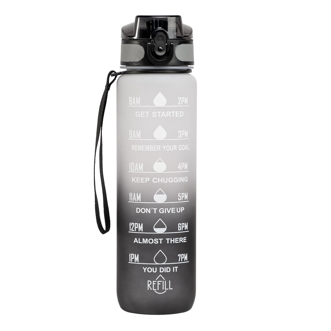 High Quality BPA Free Tritan plastic water bottle with straw and time marker