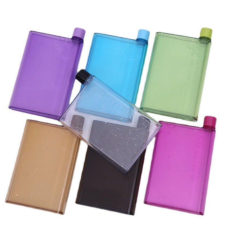 Wholesale Custom Logo 420ml Portable Sport Plastic Vacuum Flask Water Drink Cup Transparent A5 Notebook Flat Square Water Bottle