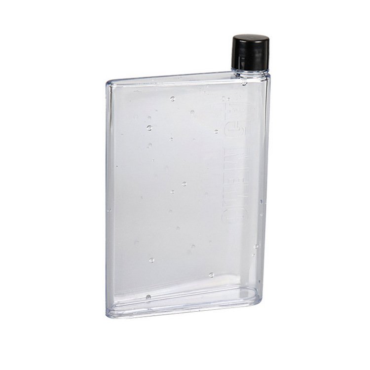 Wholesale Custom Logo 420ml Portable Sport Plastic Vacuum Flask Water Drink Cup Transparent A5 Notebook Flat Square Water Bottle