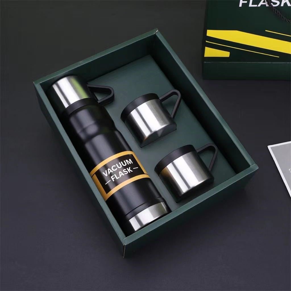 Cross border One Cup Three Lid Gift Box Set 304 Stainless Steel Vacuum Insulated Cup Household Portable Handheld Cup Wholesale
