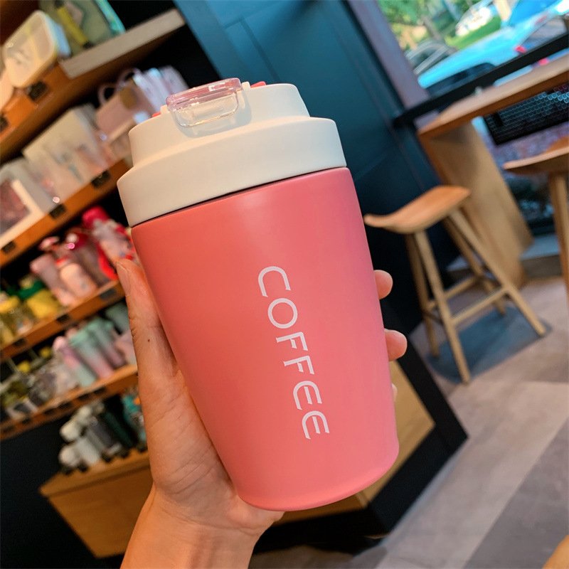 14oz 400ml Stainless Steel Insulated Thermos Coffee Mug Vacuum Bottle with Straw and Direct Drink