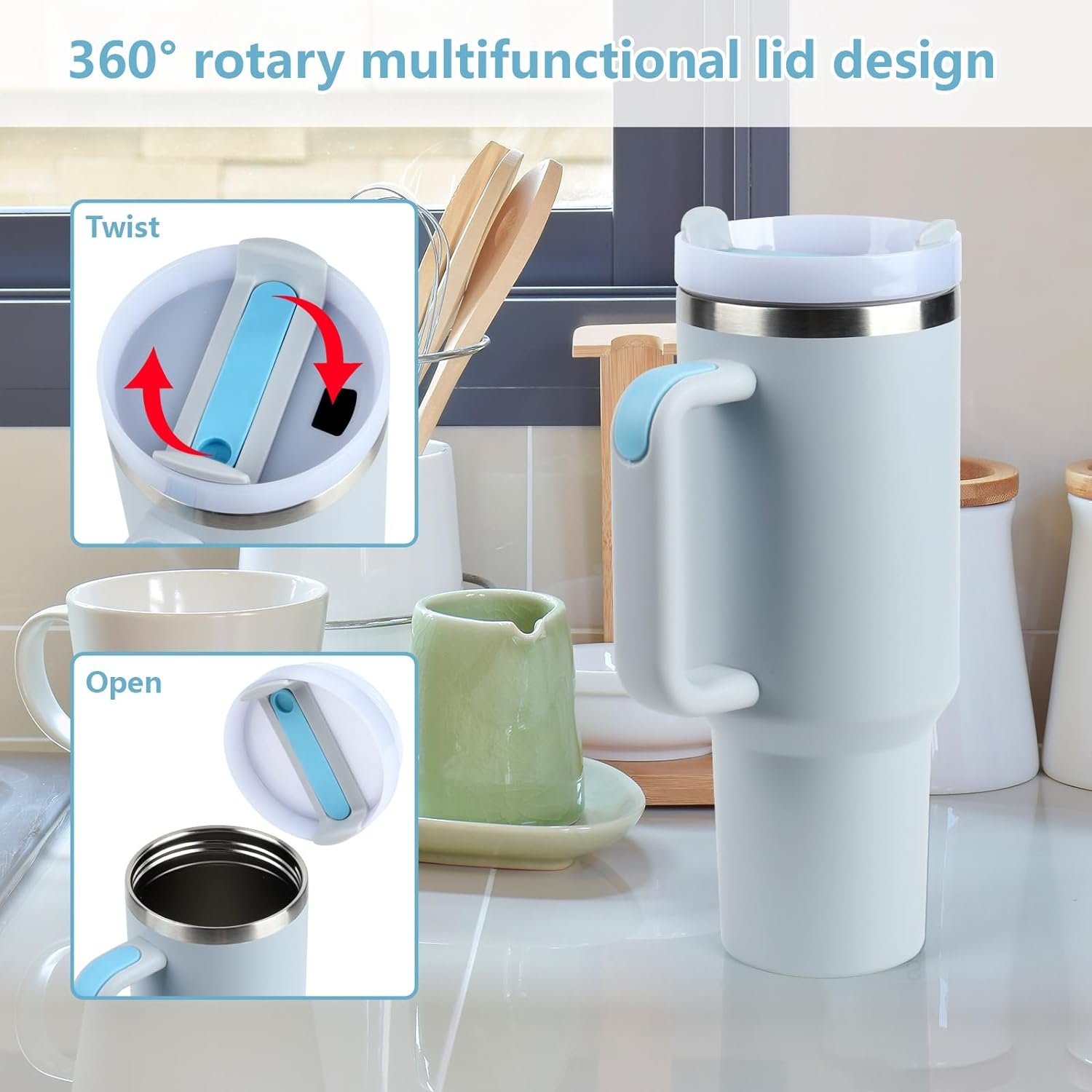Lingyue custom logo 40oz car vaccum flask water bottle travel mugs tumblers wholesale bulk With Handle With Straw
