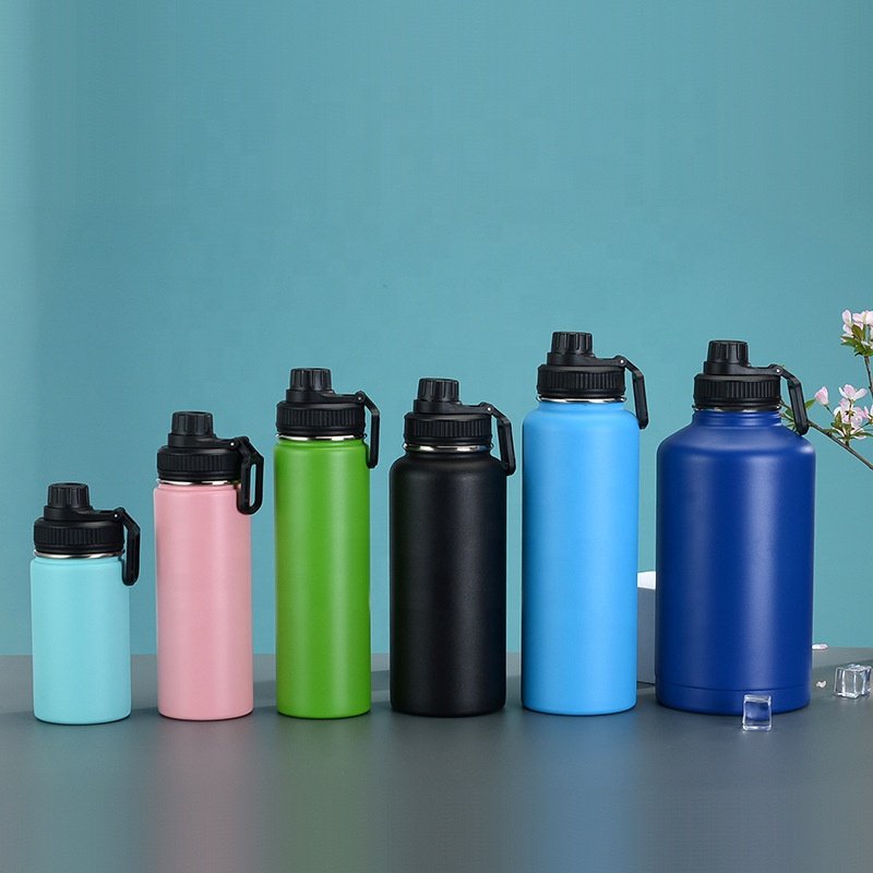 Outdoor&Indoor reusable sports vacuum flasks stainless steel hot and cold thermal water bottle with straws brush wholesale