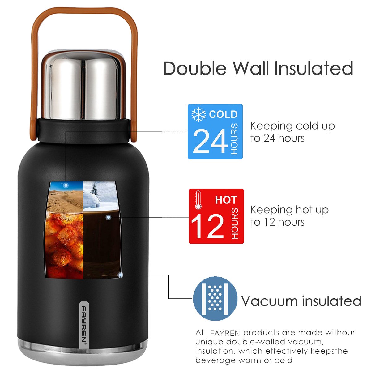 Keeps Drinks Hot and Cold for 24 Hours 304 double wall Stainless Steel wide Mouth 1.2 L Insulated Thermos Vacuum flask with Lid