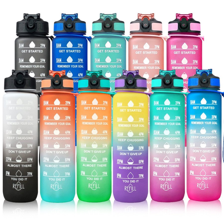 AilinGalaxy 1 liter motivational reusable plastic water bottle gym sports clear plastic motivational water bottle