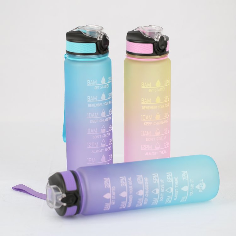 AilinGalaxy 1 liter motivational reusable plastic water bottle gym sports clear plastic motivational water bottle