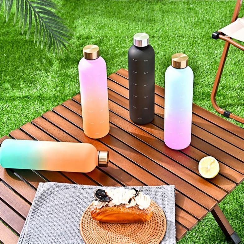 KOBES Motivational 32oz 1000ml Gym Drinking Clear BPA Free PC Plastic Wide Mouth Water Bottle with time marker