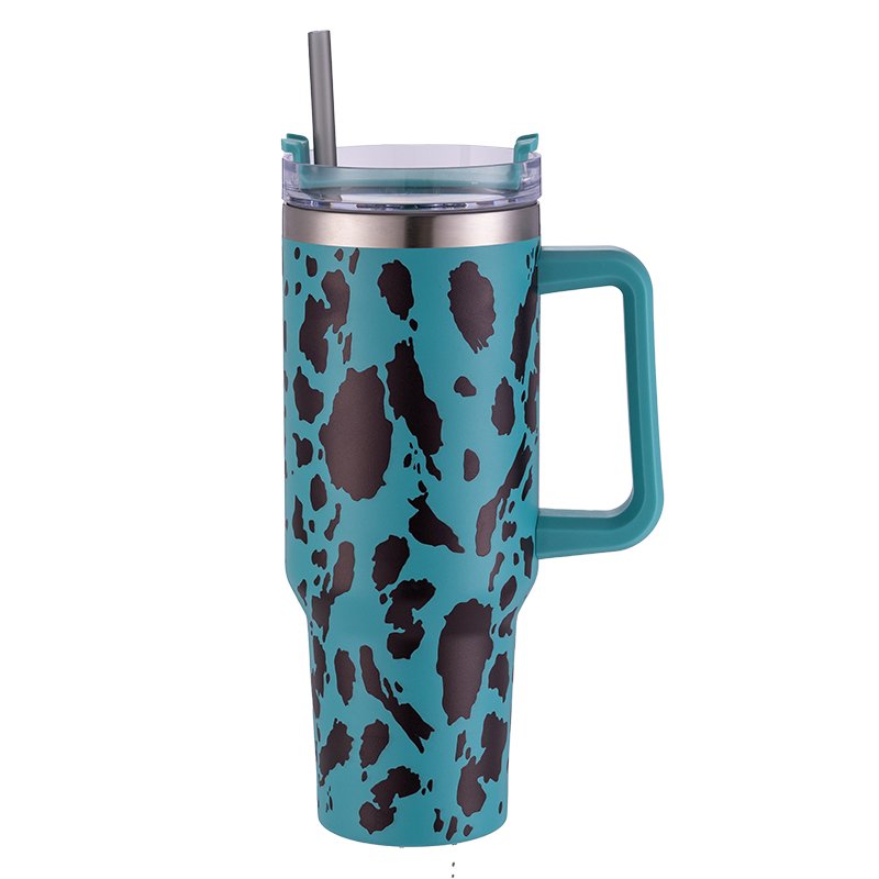 USA Warehouse RTS 40 OZ Sport Tumbler Sublimation Blanks H1.0 Milk Cow Pattern 3D Print Handle Stainless Steel Travel Mug Cup