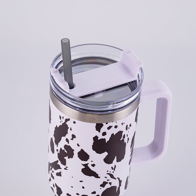 USA Warehouse RTS 40 OZ Sport Tumbler Sublimation Blanks H1.0 Milk Cow Pattern 3D Print Handle Stainless Steel Travel Mug Cup