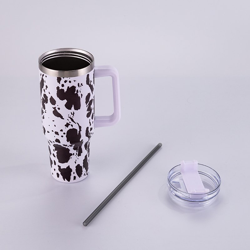 USA Warehouse RTS 40 OZ Sport Tumbler Sublimation Blanks H1.0 Milk Cow Pattern 3D Print Handle Stainless Steel Travel Mug Cup