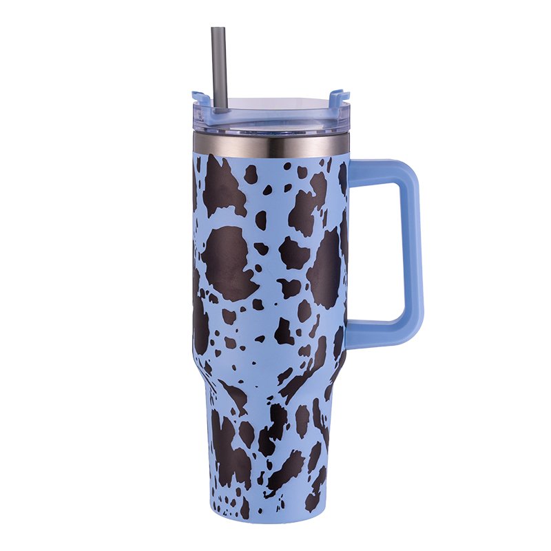USA Warehouse RTS 40 OZ Sport Tumbler Sublimation Blanks H1.0 Milk Cow Pattern 3D Print Handle Stainless Steel Travel Mug Cup