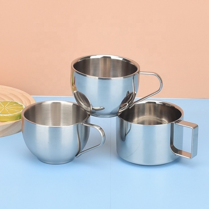 Popular 304 stainless steel coffee cup set three piece set Stainless Steel Mug Product reusable milk cup With Spoon And Tray