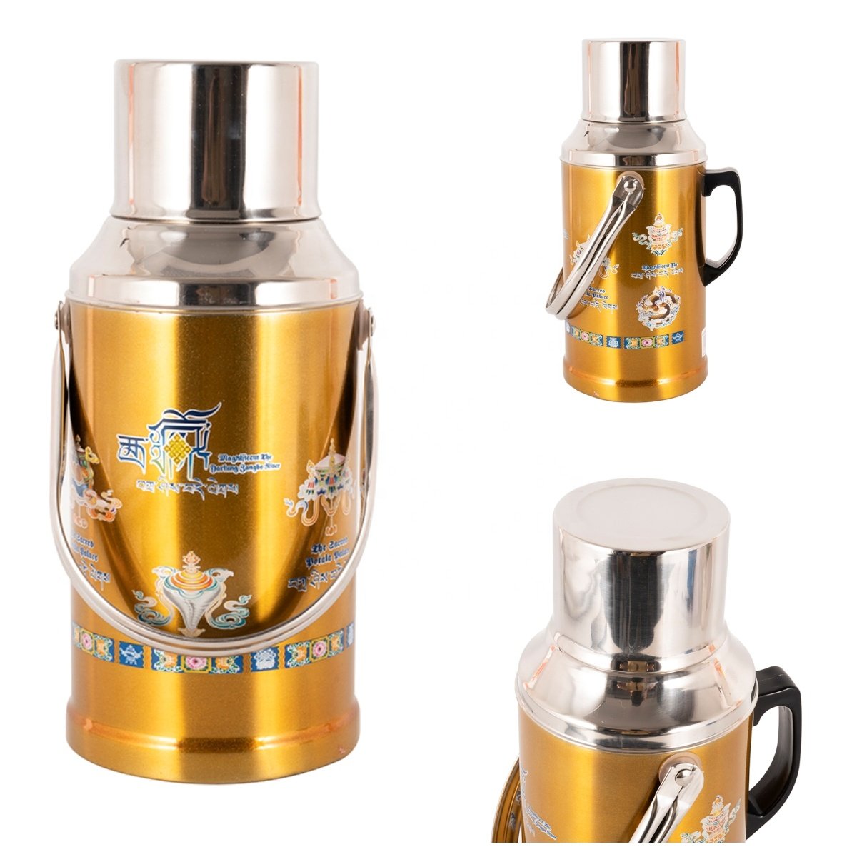 High Quality Custom Logo Buddha Element Design 1.3L 1.6L Metal Shell Glass Refill Inner Water Jug Vacuum Flask Kettle Thermos