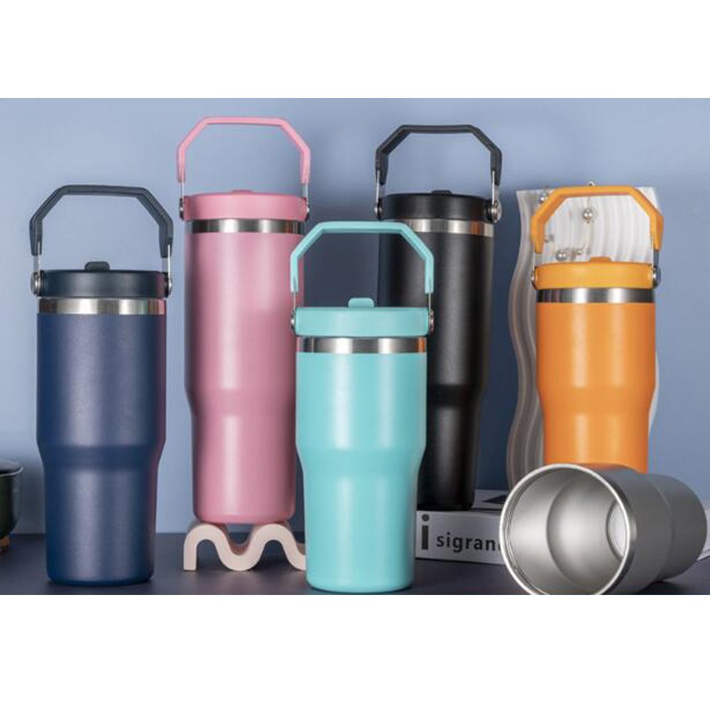 new arrival powder coated 20oz 30oz sports water bottles with leak proof flip straw lid and portable handle for laser engraving
