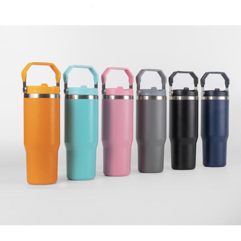 new arrival powder coated 20oz 30oz sports water bottles with leak proof flip straw lid and portable handle for laser engraving