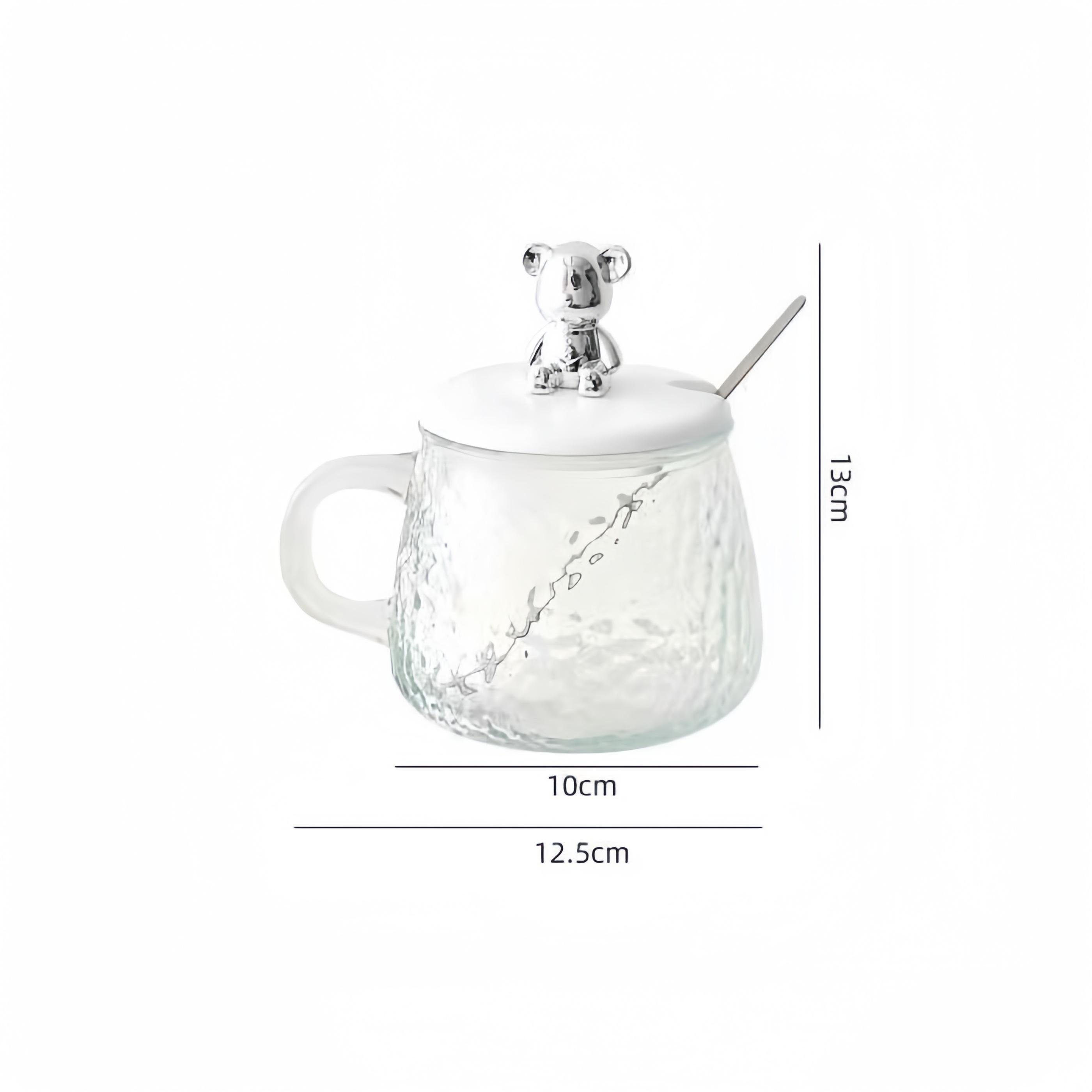 New Bear Glass Coffee & Tea Mug Transparent with Handle & Lid Spoon glass water cup