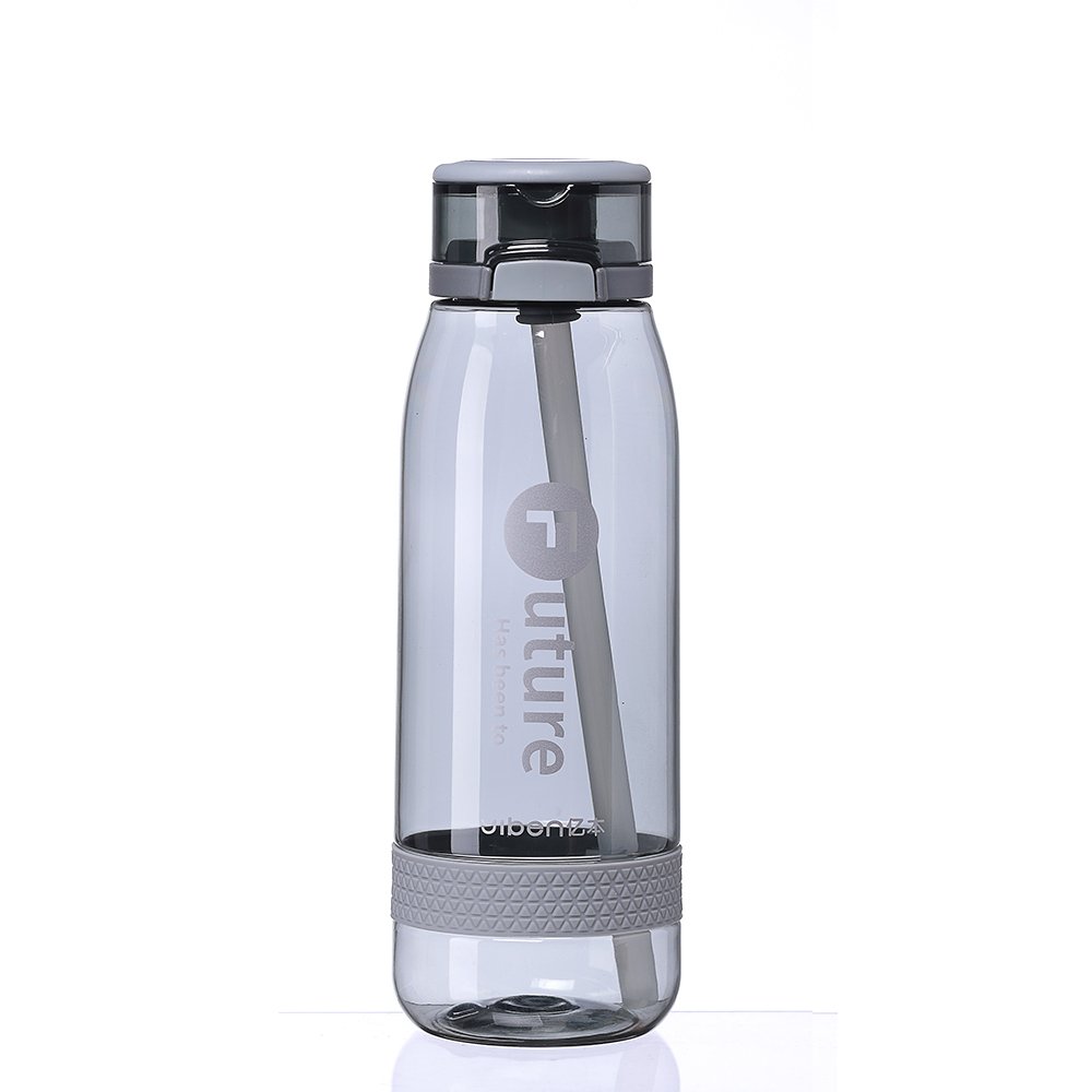 Antislip 620ml clear black water bottle with straw