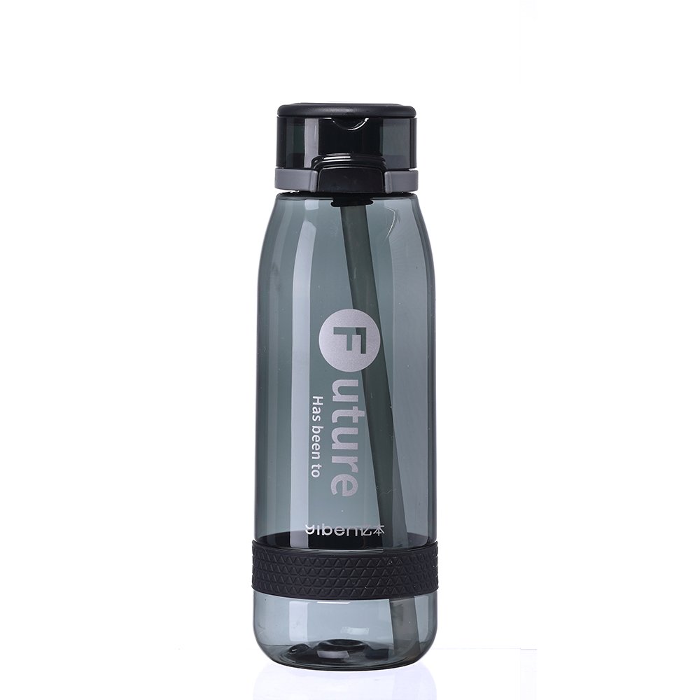 Antislip 620ml clear black water bottle with straw