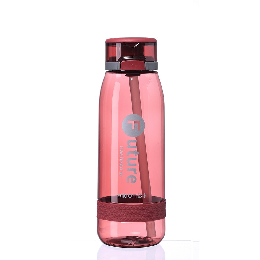 Antislip 620ml clear black water bottle with straw