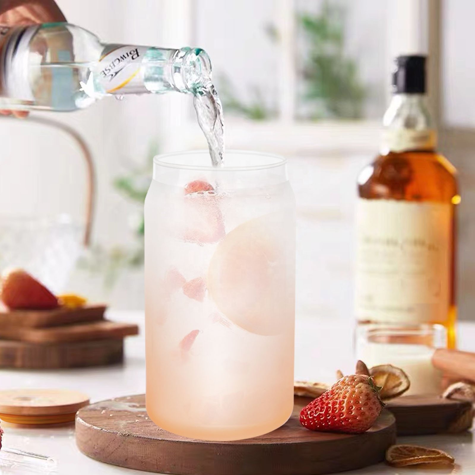 wholesale bulk High Good Quality 16oz Frosted Gradient Tumbler Water Bottle Glass Jar Tumbler with Lid and Straws
