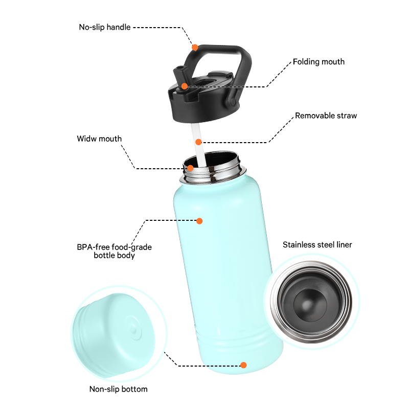 2024 new ODM water bottle double wall stainless steel BPA free with handle lid customs logo color sports water bottle