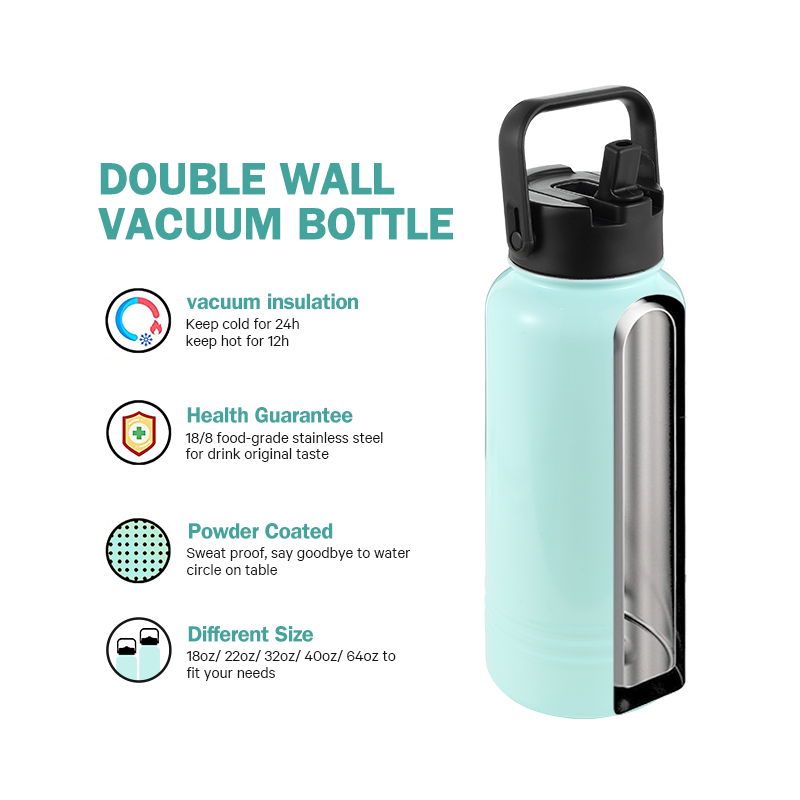 2024 new ODM water bottle double wall stainless steel BPA free with handle lid customs logo color sports water bottle
