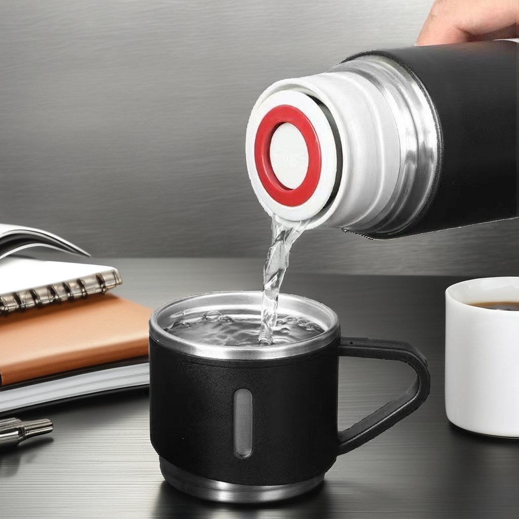 Classic Design Insulated Thermos Gift Set Flasche mit Tasse Vacuum Flask Water Bottle Mug Tumbler with 3 Lids