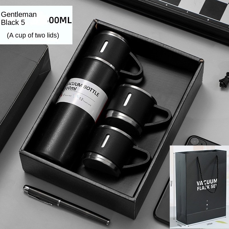 Classic Design Insulated Thermos Gift Set Flasche mit Tasse Vacuum Flask Water Bottle Mug Tumbler with 3 Lids
