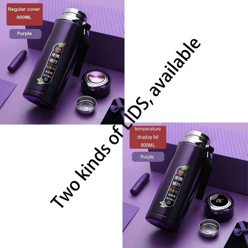 Wholesale Thermos Thermometers Flask With Strainer 600ML/800ML/1L Vacuum Flask With Digital Lid 304 Metal Thermal Office Bottle