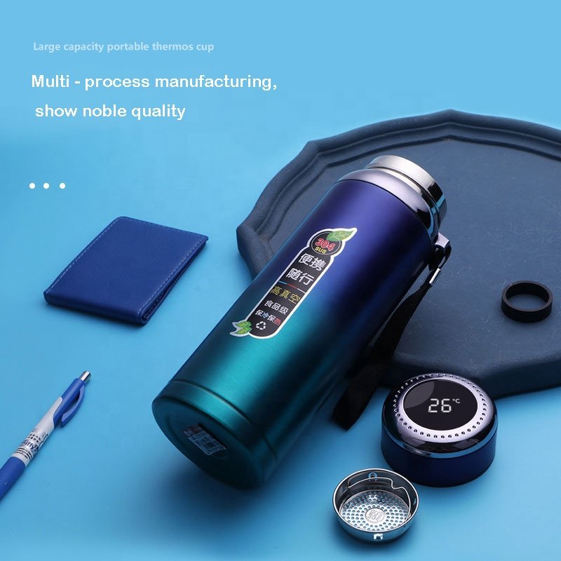 Wholesale Thermos Thermometers Flask With Strainer 600ML/800ML/1L Vacuum Flask With Digital Lid 304 Metal Thermal Office Bottle