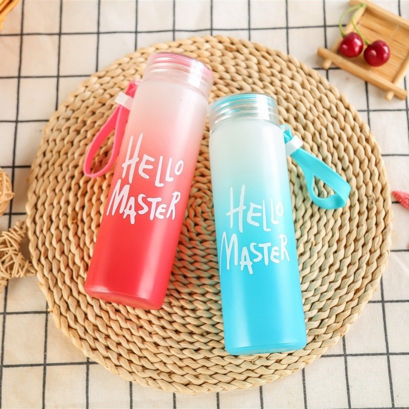 Wholesale Custom Logo Letter Water Cup Colorful Frosted Color Changing Glass Drinking Water Bottle with Lid