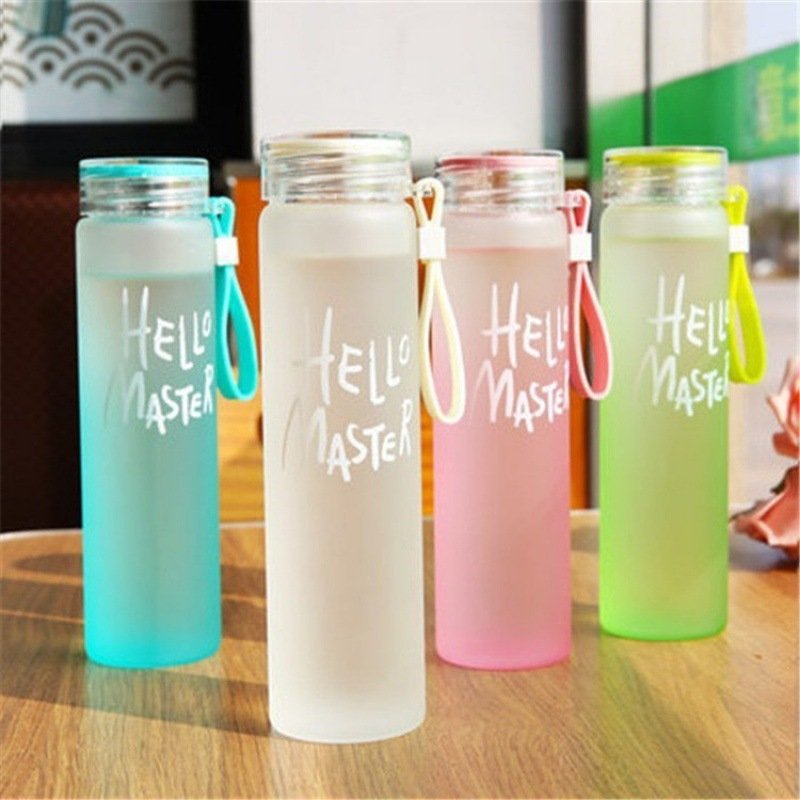 Wholesale Custom Logo Letter Water Cup Colorful Frosted Color Changing Glass Drinking Water Bottle with Lid