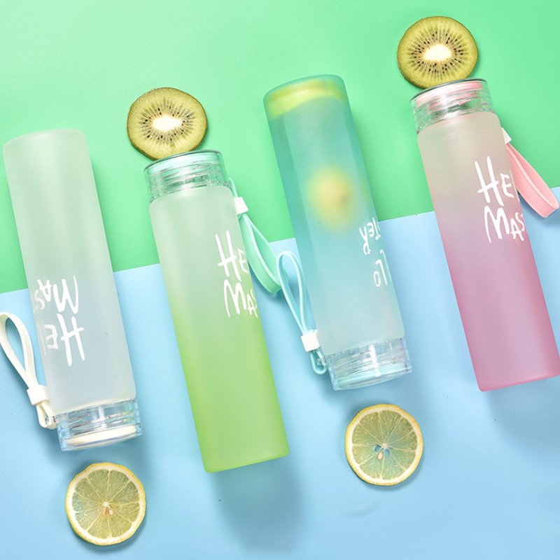 Wholesale Custom Logo Letter Water Cup Colorful Frosted Color Changing Glass Drinking Water Bottle with Lid
