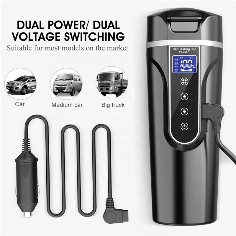 Electric Temperature Control Vacuum Flasks 12V 24V 304 Stainless Steel Heating Tumbler Travel Car Smart Mug