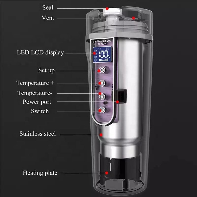 Electric Temperature Control Vacuum Flasks 12V 24V 304 Stainless Steel Heating Tumbler Travel Car Smart Mug