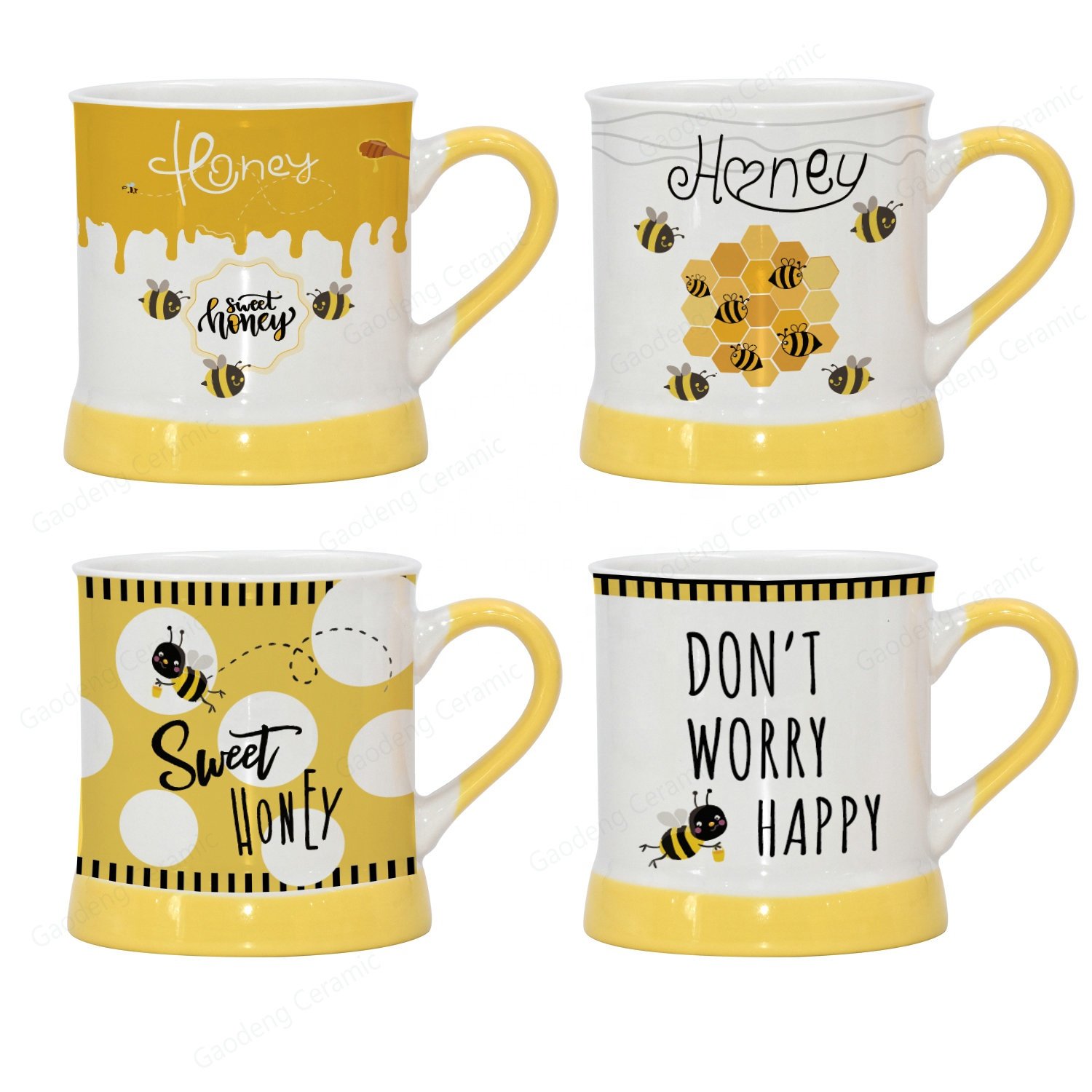 Eco-friendly Honey Bee Design Ceramic Coffee Mug, Popular Yellow Bee Tea Cups