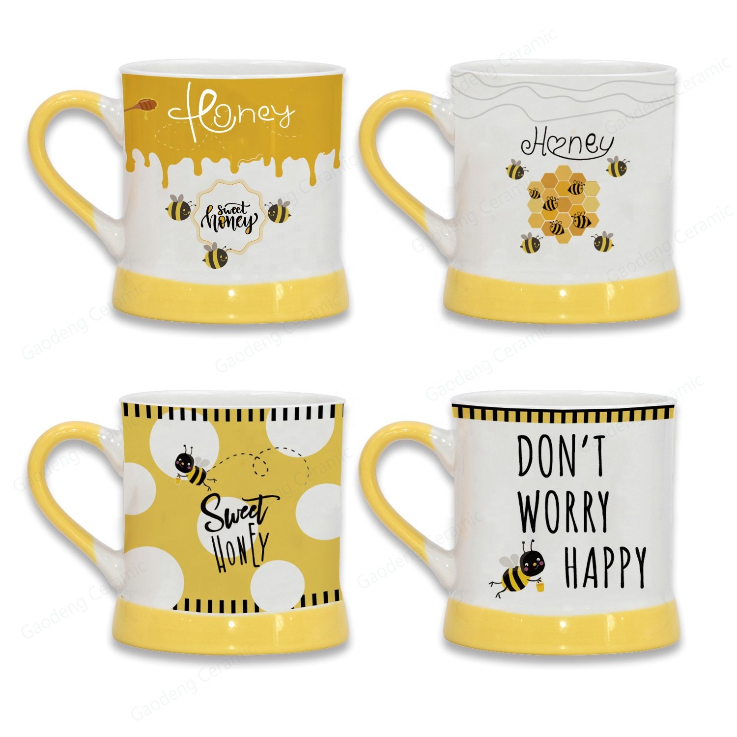 Eco-friendly Honey Bee Design Ceramic Coffee Mug, Popular Yellow Bee Tea Cups